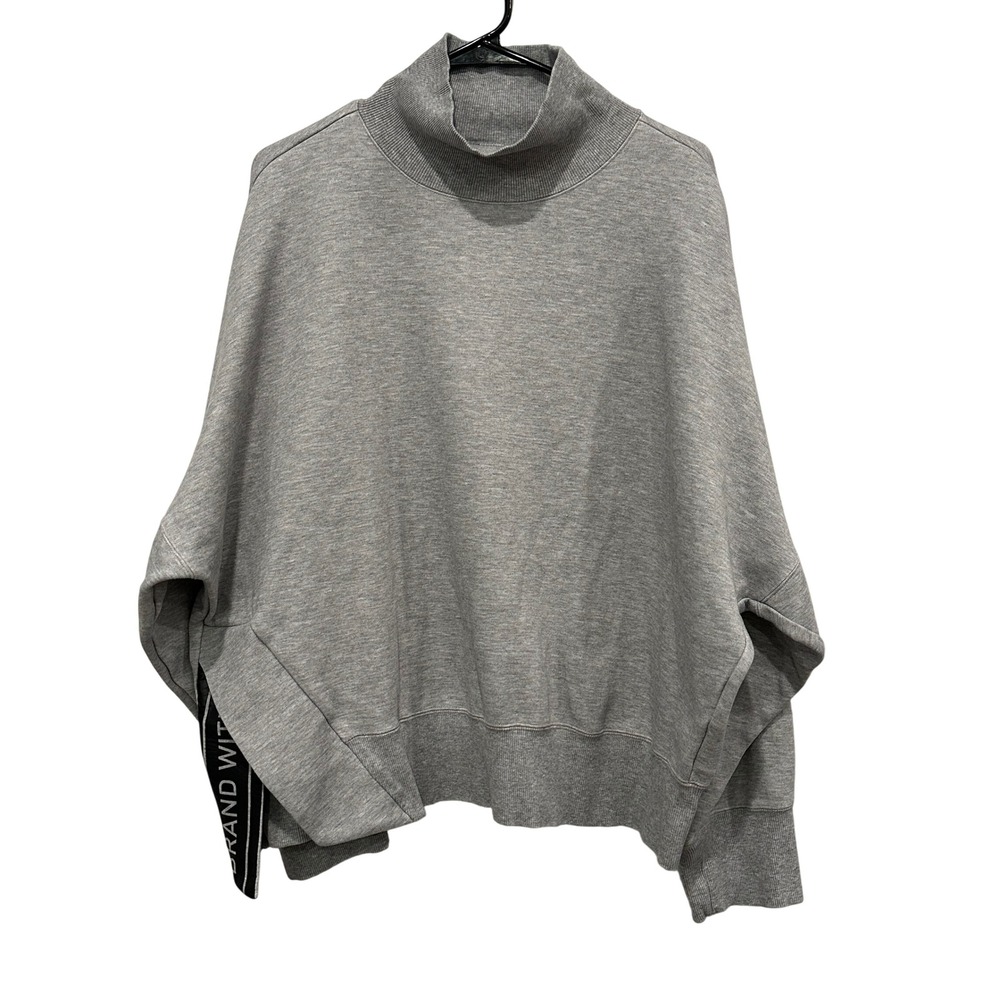 Adidas Originals Womens XL‎ Grey Mock Neck Oversized Batwing Sweatshirt Trefoil
